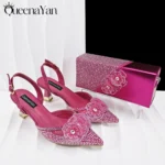 QueenaYan Elegant African-Inspired Evening Shoes and Handmade Clutch Set Pointed