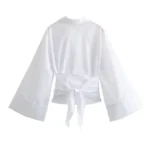 New Women's Fashion Casual Polo Neck Bow Tie up Short - Image 5