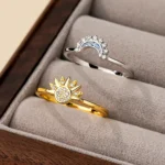 925 Silver Sun and Moon Couple Ring Set Sky Blue Sparkling Cubic Zirconia Rings - Image 4