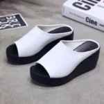 Fashion Women Elevated Wedge Slippers Peep Toe Platform Slip On Sandals - Image 5