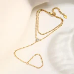 Stainless Steel Hand Chain Ring Bracelet for Women, Adjustable Gold Plated Double - Image 3