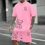 2024 Fun Bear Harajuku T-Shirt Men's Summer Loose Daily Couple Suit Outdoor