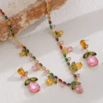 ZAKOL Colorful Zircon Rhinestone Water Drop Necklace Earrings for Women Flower - Image 3