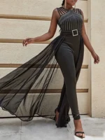 Summer Sleeveless Lace Up Women's Elegant Long Jumpsuit Fashion Hot Drill - Image 4