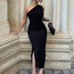 Women Maxi Dresses Sexy Split Black Sleeveless Backless Slim Dress Summer Female Fashion