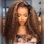 Deep Wave Curly Human Hair Wig Honey Blonde Highlight Wig Human Hair 5x5 HD