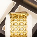 YaLaLuSi Unique Asymmetrical Triangle Gold Ladies Watch White Dial Hollow Interlocked Chain Bracelet - Image 5