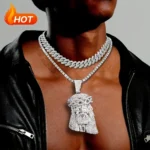 Stylish 3D Jesus Pendant Necklace - Hip Hop Inspired with Layered Cuban & Tennis