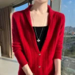 Scarf Collar Women Cardigan Tops Autumn Winter New Chic 100% Merino - Image 4