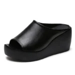 Fashion Women Elevated Wedge Slippers Peep Toe Platform Slip On Sandals