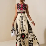 Elegant Red Floral Tribal Sleeveless Dress High Waist A Line Maxi Gown Outfits