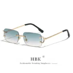 HBK Retro Rimless Sunglasses For Women Men Small Square Gold Frame Brand