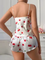Women's 2Pcs Cherry Print Pajama Set Round Neck Cami Top and Shorts Cute - Image 2