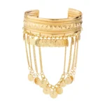 2026 Trendy Fashion Egyptian Golden Metal Coin Leaf Chain Tassel Upper Arm Cuff Bracelet - Image 2