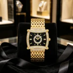 YaLaLuSi Tonneau Square Full Rhinestone Women Watch Black Dial Double Halo Crystal Bezel - Image 6