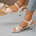 White Ankle Strap High Heels Sandals for Women Fashion Thin Heel Dress Shoes - Image 5