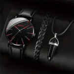 3PCS/Set Men Business Watches Casual Leather Band Analog Male's - Image 2