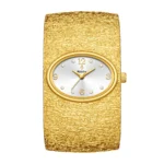 YaLaLuSi Textured Wide Gold Cuff Bangle Women Watch Oval Dial Crystal Index - Image 3