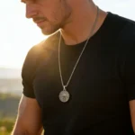 Men's Silver Color Geometric Pendant Necklace, Non Fading Stainless Steel Compass - Image 2