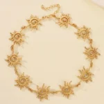Kpop Vintage Punk Rhinestone Vortex Sun Pendant Chain Necklace for Women - Image 2