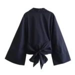 New Women's Fashion Casual Polo Neck Bow Tie up Short - Image 3