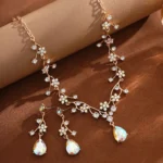 Rhinestone Water Drop Bridal Jewelry Sets for Women Light Luxury Zircon Flower - Image 5