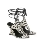 Print Wedge Heel Sandals Women's Lace-Up Flip Flops with Ankle Straps - Image 3