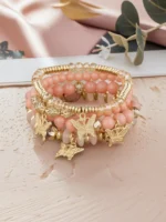4Pcs Trendy Butterfly Beaded Bracelet Set For Women Pink Acrylic Beads - Image 4