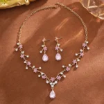 Rhinestone Water Drop Bridal Jewelry Sets for Women Light Luxury Zircon Flower - Image 6