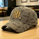 Unisex Retro Letter-Style Baseball Cap with Gold Embroidery, Adjustable Design