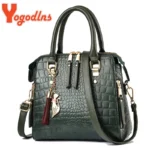 Yogodlns Luxury Crocodile Pattern Handbag Women Winter New PU Leather Tassel Shoulder