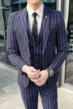 Striped Men's Suit 3-Pieces Blazers+Pant Fashion Korean Slim Fit Casual Men's Tuxedo - Image 6
