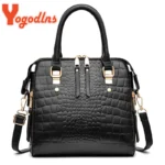 Yogodlns Luxury Crocodile Pattern Handbag Women Winter New PU Leather Tassel Shoulder - Image 3