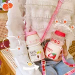 Ins 480ml Cute Fruit Water Bottle BPA Free Fashion Strawberry Milk Water - Image 4