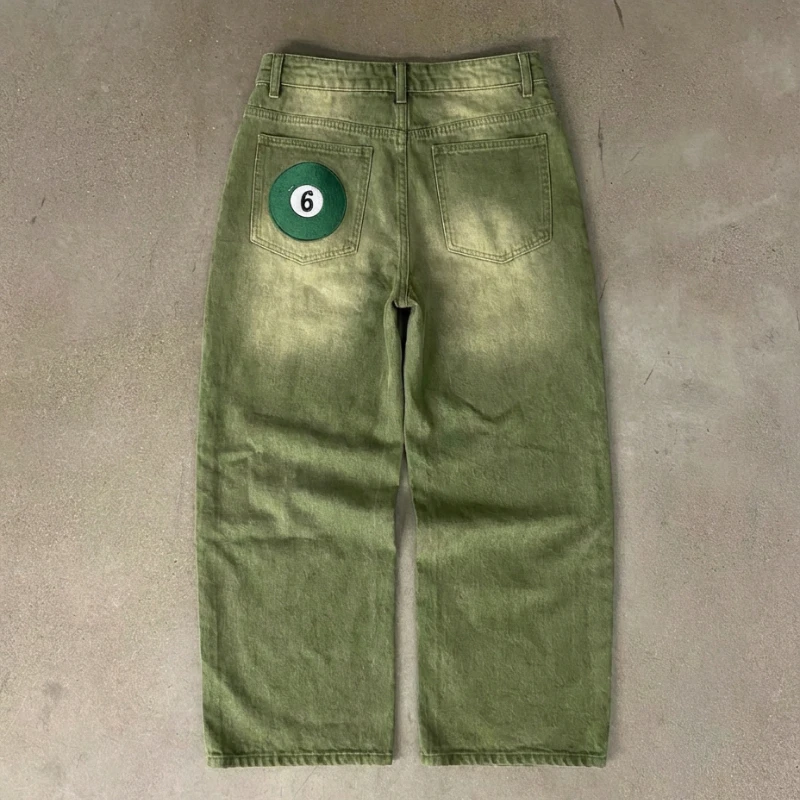 kf-S00a0eb684cbb4cf5ae5658c1ad3e49e6n Y2K Street Matcha Denim Jeans Pocket Green 6 Ball Embroidery Denim Pants London - Image 1