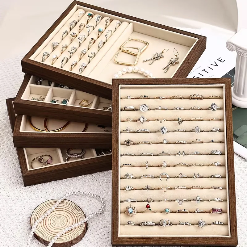 kf-S01ff2012cec044289fdfca708c924ab4O Wood Grain Jewelry Tray Storage Drawer Small Stackable Jewelry Boxes and Packaging - Image 1