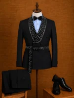 High End Stones Diamond Men Suits With Belt Slim Fit Groom Male Prom Blazers 2 - Image 2