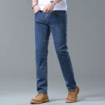 Spring Men's Light Blue Slim Jeans Stylish Casual Stretch Fabric DenimGray - Image 5