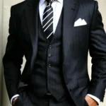 Elegant Men's Suits Luxury Stylish Black Pinstriped 3 Piece Suit for Men Wedding