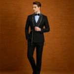 High End Stones Diamond Men Suits With Belt Slim Fit Groom Male Prom Blazers 2