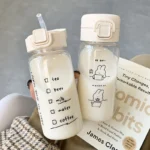 Cartoon Water Bottle With Straw Cute Plastic Drinking Bottle Portable
