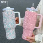 40oz Diamond Thermos Cup With Handle 304 Stainless Steel Vacuum Flasks Portable
