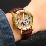 Vintage Mechanical Watches Golden Bridge Skeleton Automatic Mens Watch Luxury - Image 6