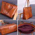 BURMINSA Large Genuine Leather Tote Bag Women Vintage Cowhide Shoulder Bag Laptop - Image 6