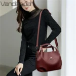 Women Soft Leather Top-Handle Bags Luxury Designer Handbag Solid Color Ladies - Image 2