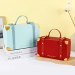 1 Pcs Blue Gift Box with Leather Handle Solid Color Business Portable Cardboard - Image 6