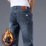 Men's Winter Fleece Thicken Lightweight Business Straight Leg Jeans - Image 3