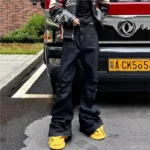 Y2K Washed Jeans Gothic Vintage Micro Flared Middle Waisted Zipper Pants Women - Image 6
