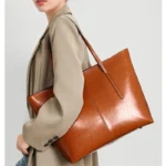 BURMINSA Large Genuine Leather Tote Bag Women Vintage Cowhide Shoulder Bag Laptop - Image 2