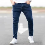 Spring Mens Black Blue Pants Pure Color Stretch Jeans Street Casual Slim